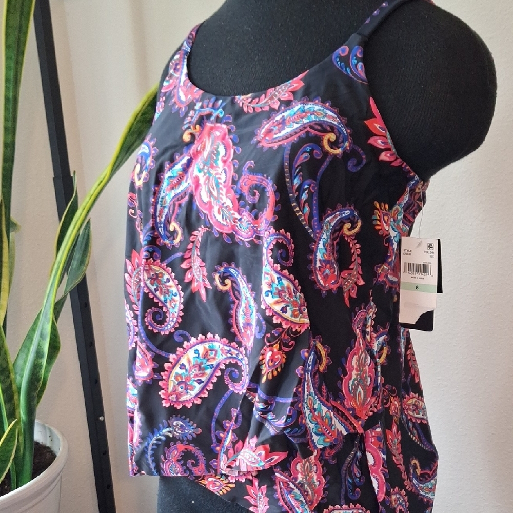 Island Escape Pink and Blue Sleeveless Fitted Swim Top Size 8 - Picture 8 of 13